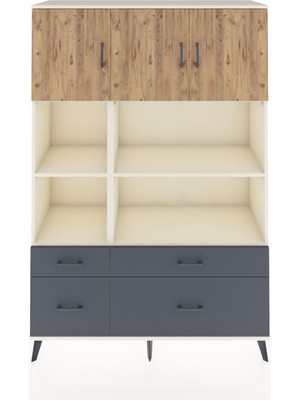 Dienni Hyperion Dolap 8 Raflı 4 Çekmeceli 3 Kapaklı 132X44X195 Aytaşı-Çam/antrasit