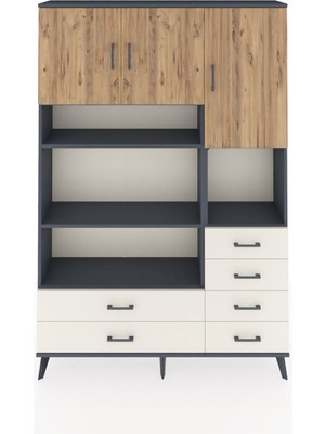 Dienni Arges Dolap 9 Raflı 6 Çekmeceli 3 Kapaklı 132X30X195 Antrasit-Çam/aytaşı