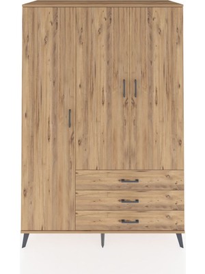 Dienni Kronos Dolap 6 Raflı 3 Çekmeceli Tek Askılı 132X59X195 Çam-Çam/çam