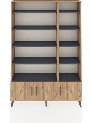 Dienni Arges Dolap 10 Raflı 3 Kapaklı 132X30X195 Çam-Çam/antrasit