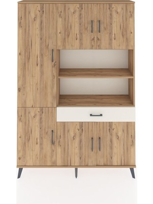Dienni Arges Dolap 10 Raflı Tek Çekmeceli 6 Kapaklı 132X30X195 Çam-Çam/aytaşı