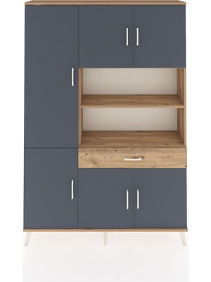 Dienni Arges Dolap 10 Raflı Tek Çekmeceli 6 Kapaklı 132X30X195 Çam-Antrasit/çam