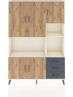Dienni Arges Dolap 9 Raflı 3 Çekmeceli 5 Kapaklı 132X30X195 Aytaşı-Çam/antrasit