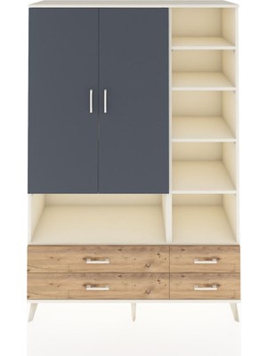Dienni Hyperion Dolap 10 Raflı 4 Çekmeceli 2 Kapaklı 132X44X195 Aytaşı-Antrasit/çam