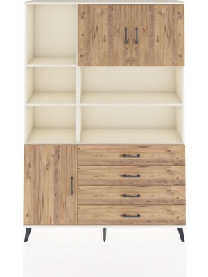 Dienni Arges Dolap 8 Raflı 4 Çekmeceli 3 Kapaklı 132X30X195 Aytaşı-Çam/çam
