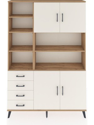 Dienni Arges Dolap 9 Raflı 4 Çekmeceli 4 Kapaklı 132X30X195 Çam-Aytaşı/aytaşı