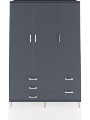 Dienni Hyperion Dolap 5 Raflı 5 Çekmeceli Tek Askılı 132X44X195 Antrasit-Antrasit/antrasit