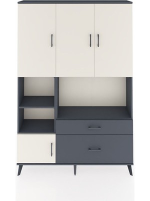 Dienni Arges Dolap 7 Raflı 2 Çekmeceli 5 Kapaklı 132X30X195 Antrasit-Aytaşı/antrasit