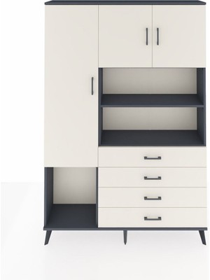 Dienni Arges Dolap 7 Raflı 4 Çekmeceli 3 Kapaklı 132X30X195 Antrasit-Aytaşı/aytaşı