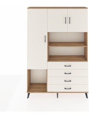 Dienni Arges Dolap 7 Raflı 4 Çekmeceli 3 Kapaklı 132X30X195 Çam-Aytaşı/aytaşı