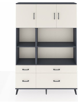Dienni Arges Dolap 8 Raflı 4 Çekmeceli 3 Kapaklı 132X30X195 Antrasit-Aytaşı/aytaşı