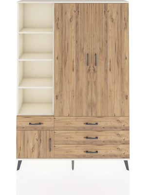 Dienni Arges Dolap 5 Raflı 4 Çekmeceli Tek Askılı 132X30X195 Aytaşı-Çam/çam