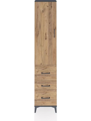 Dienni Arges Dolap 2 Raflı 3 Çekmeceli Tek Askılı 44X30X221 Antrasit-Çam