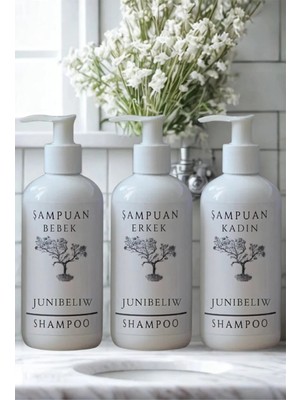 JUNIBELIW 3lü Set Beyaz Plastik Şişe Boş Erkek Şampuan Kadın Şampuan Bebek Şampuanı Etiketli Şişe 3X400 ml