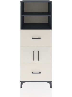 Dienni Hyperion Dolap 3 Raflı 2 Çekmeceli 2 Kapaklı 60X44X163 Antrasit-Aytaşı