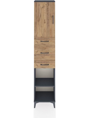 Dienni Arges Dolap 3 Raflı 3 Çekmeceli Tek Kapaklı 44X30X221 Antrasit-Çam