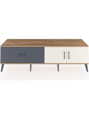 Dienni Hyperion Tv Ünitesi Tek Raflı Tek Çekmeceli 2 Kapaklı 176X44X51 Çam-Aytaşı/antrasit