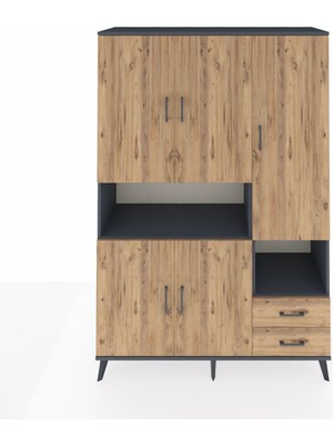 Dienni Hyperion Dolap 10 Raflı 2 Çekmeceli 5 Kapaklı 132X44X195 Antrasit-Çam/çam