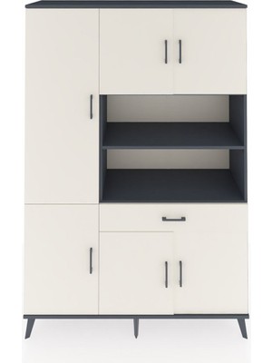 Dienni Hyperion Dolap 10 Raflı Tek Çekmeceli 6 Kapaklı 132X44X195 Antrasit-Aytaşı/aytaşı