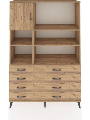 Dienni Hyperion Dolap 7 Raflı 8 Çekmeceli Tek Kapaklı  132X44X195 Çam-Çam/çam