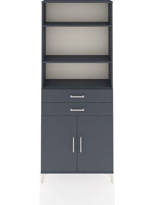 Dienni Arges Dolap 4 Raflı 2 Çekmeceli 2 Kapaklı 88X30X221 Antrasit-Antrasit