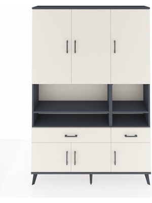 Dienni Arges Dolap 8 Raflı 2 Çekmeceli 6 Kapaklı 132X30X195 Antrasit-Aytaşı/aytaşı