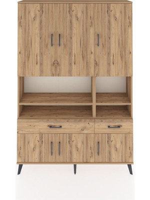 Dienni Arges Dolap 8 Raflı 2 Çekmeceli 6 Kapaklı 132X30X195 Çam-Çam/çam