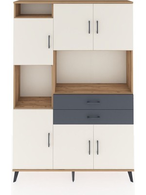 Dienni Arges Dolap 8 Raflı 2 Çekmeceli 6 Kapaklı 132X30X195 Çam-Aytaşı/antrasit