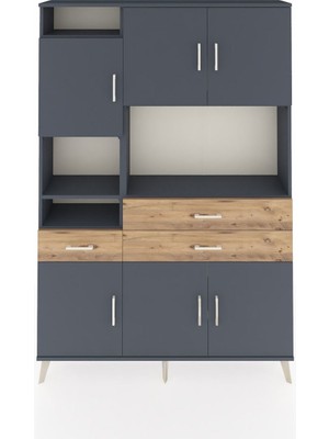 Dienni Arges Dolap 9 Raflı 3 Çekmeceli 6 Kapaklı 132X30X195 Antrasit-Antrasit/çam