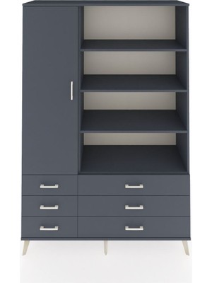 Dienni Hyperion Dolap 8 Raflı 6 Çekmeceli Tek Kapaklı  132X44X195 Antrasit-Antrasit/antrasit