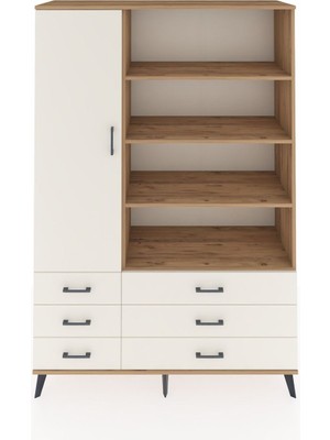 Dienni Hyperion Dolap 8 Raflı 6 Çekmeceli Tek Kapaklı  132X44X195 Çam-Aytaşı/aytaşı