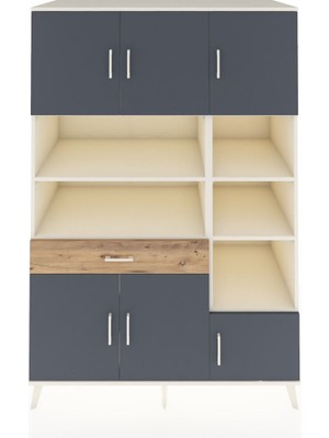 Dienni Kronos Dolap 10 Raflı Tek Çekmeceli 6 Kapaklı 132X59X195 Aytaşı-Antrasit/çam