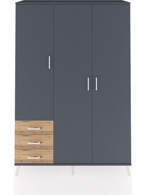 Dienni Hyperion Dolap 6 Raflı 3 Çekmeceli Tek Askılı 132X44X195 Antrasit-Antrasit/çam