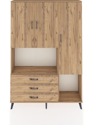 Dienni Arges Dolap 6 Raflı 3 Çekmeceli 3 Kapaklı 132X30X195 Çam-Çam/çam