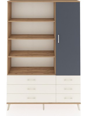 Dienni Arges Dolap 8 Raflı 6 Çekmeceli Tek Kapaklı  132X30X195 Çam-Antrasit/aytaşı