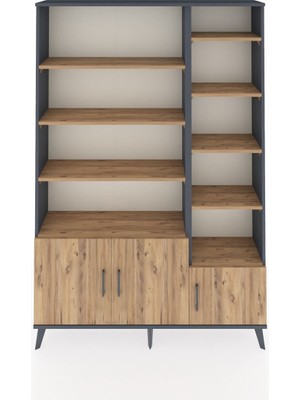 Dienni Arges Dolap 10 Raflı 3 Kapaklı 132X30X195 Antrasit-Çam/çam