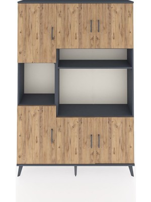 Dienni Arges Dolap 9 Raflı 6 Kapaklı 132X30X195 Antrasit-Çam/antrasit