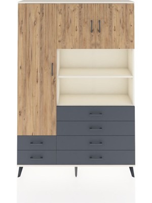 Dienni Arges Dolap 8 Raflı 6 Çekmeceli 3 Kapaklı 132X30X195 Aytaşı-Çam/antrasit