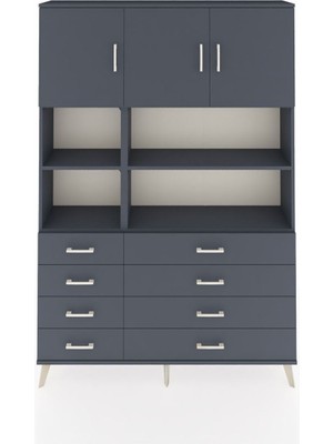 Dienni Arges Dolap 8 Raflı 8 Çekmeceli 3 Kapaklı 132X30X195 Antrasit-Antrasit/antrasit