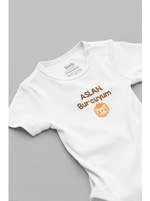 Overoz Organik %100 Pamuk Aslan Burcuyum Baskılı Bebek Body Çıtçıtlı Badi Zıbın Tulum 5892
