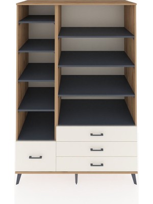 Dienni Kronos Dolap 9 Raflı 4 Çekmeceli  132X59X195 Çam-Antrasit/aytaşı