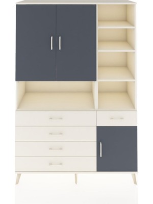 Dienni Hyperion Dolap 8 Raflı 5 Çekmeceli 3 Kapaklı 132X44X195 Aytaşı-Antrasit/aytaşı