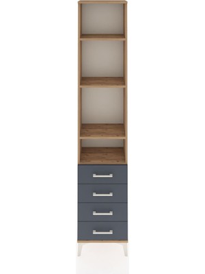 Dienni Arges Dolap 4 Raflı 4 Çekmeceli 44X30X221 Çam-Antrasit