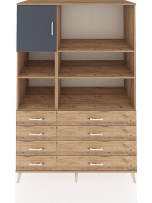 Dienni Kronos Dolap 7 Raflı 8 Çekmeceli Tek Kapaklı  132X59X195 Çam-Antrasit/çam