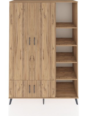 Dienni Hyperion Dolap 6 Raflı 4 Kapaklı Tek Askılı 132X44X195 Çam-Çam/çam