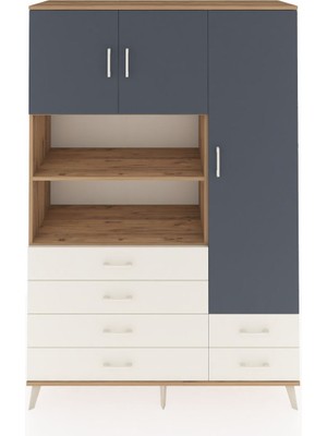 Dienni Hyperion Dolap 9 Raflı 6 Çekmeceli 3 Kapaklı 132X44X195 Çam-Antrasit/aytaşı