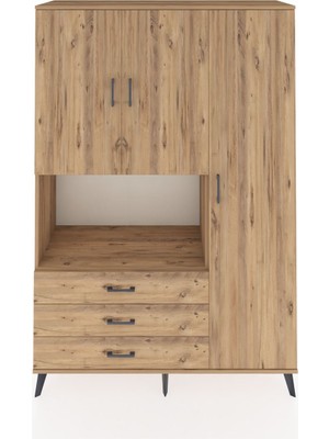 Dienni Hyperion Dolap 7 Raflı 3 Çekmeceli 3 Kapaklı 132X44X195 Çam-Çam/çam