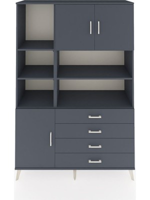 Dienni Hyperion Dolap 8 Raflı 4 Çekmeceli 3 Kapaklı 132X44X195 Antrasit-Antrasit/antrasit