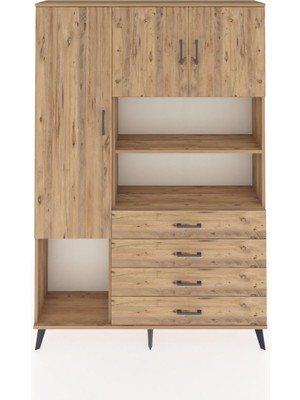 Dienni Arges Dolap 7 Raflı 4 Çekmeceli 3 Kapaklı 132X30X195 Çam-Çam/çam