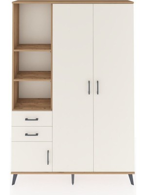 Dienni Arges Dolap 5 Raflı 2 Çekmeceli Tek Askılı 132X30X195 Çam-Aytaşı/aytaşı